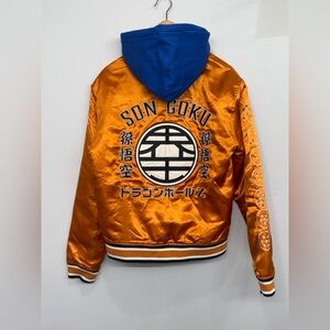 Dragon Ball Z Son Goku Anime Embroidered Hooded Orange Satin Jacket Men's Small